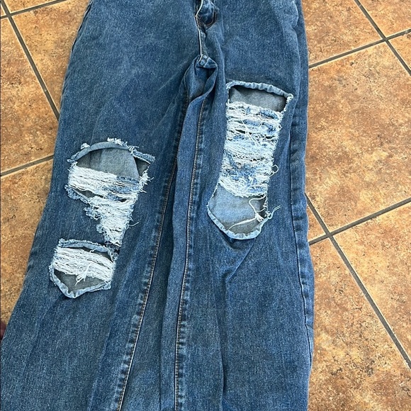 Shein High Rise Wide Leg Blue Distressed Women's Jeans Size 4 - Picture 2 of 6